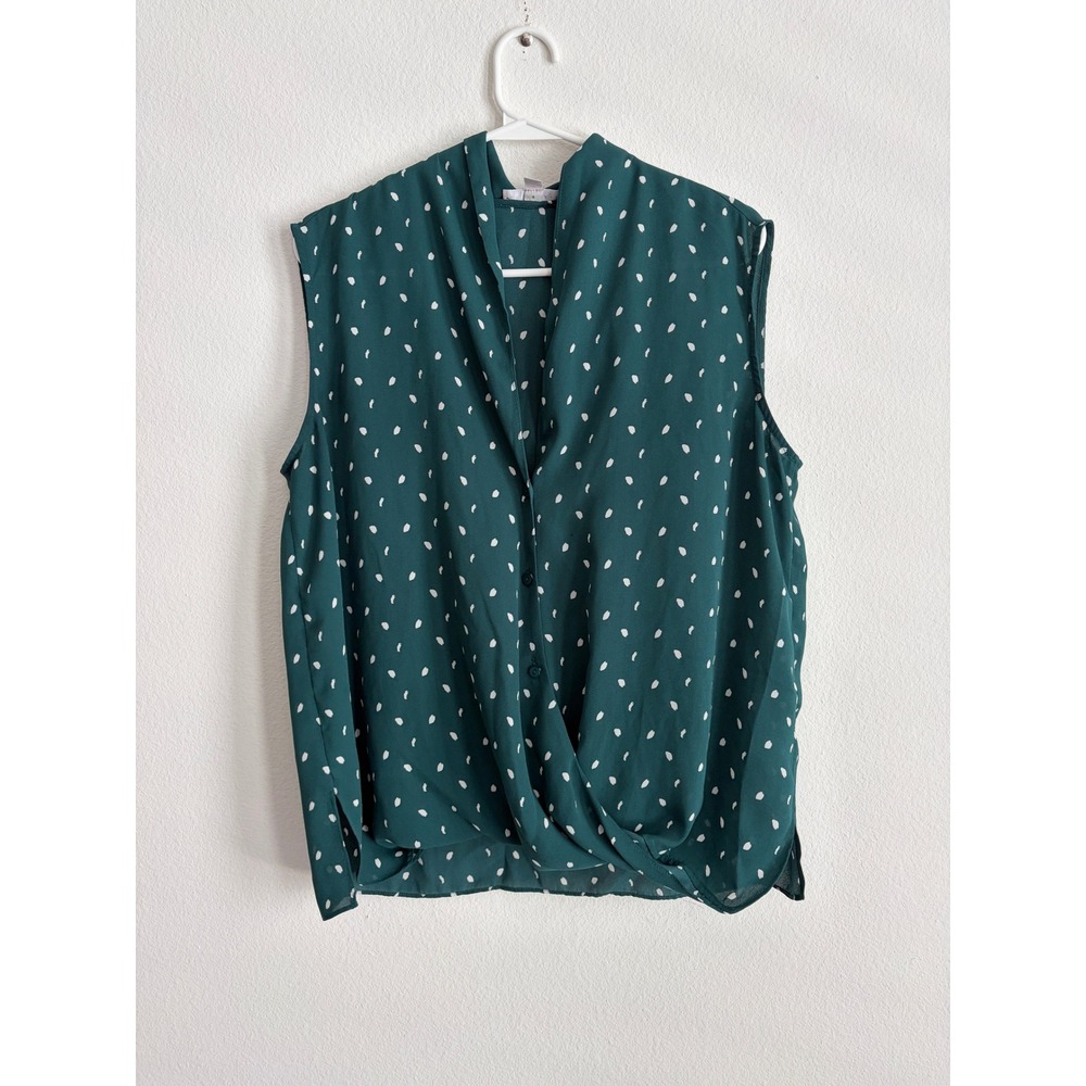 Chelsea 28 Forest Green Abstract Print Draped Faux Wrap Sleeveless Blouse Medium